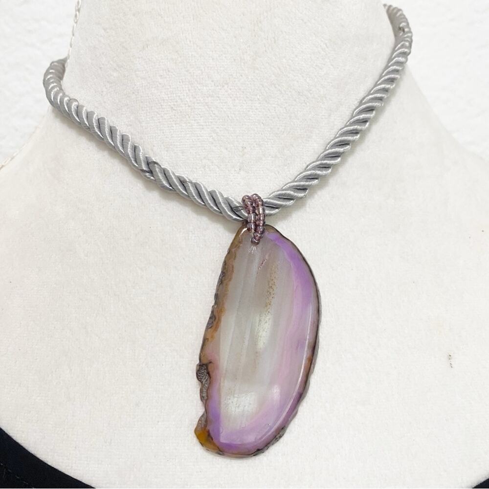 Agate Slice Purple Pendant Necklace